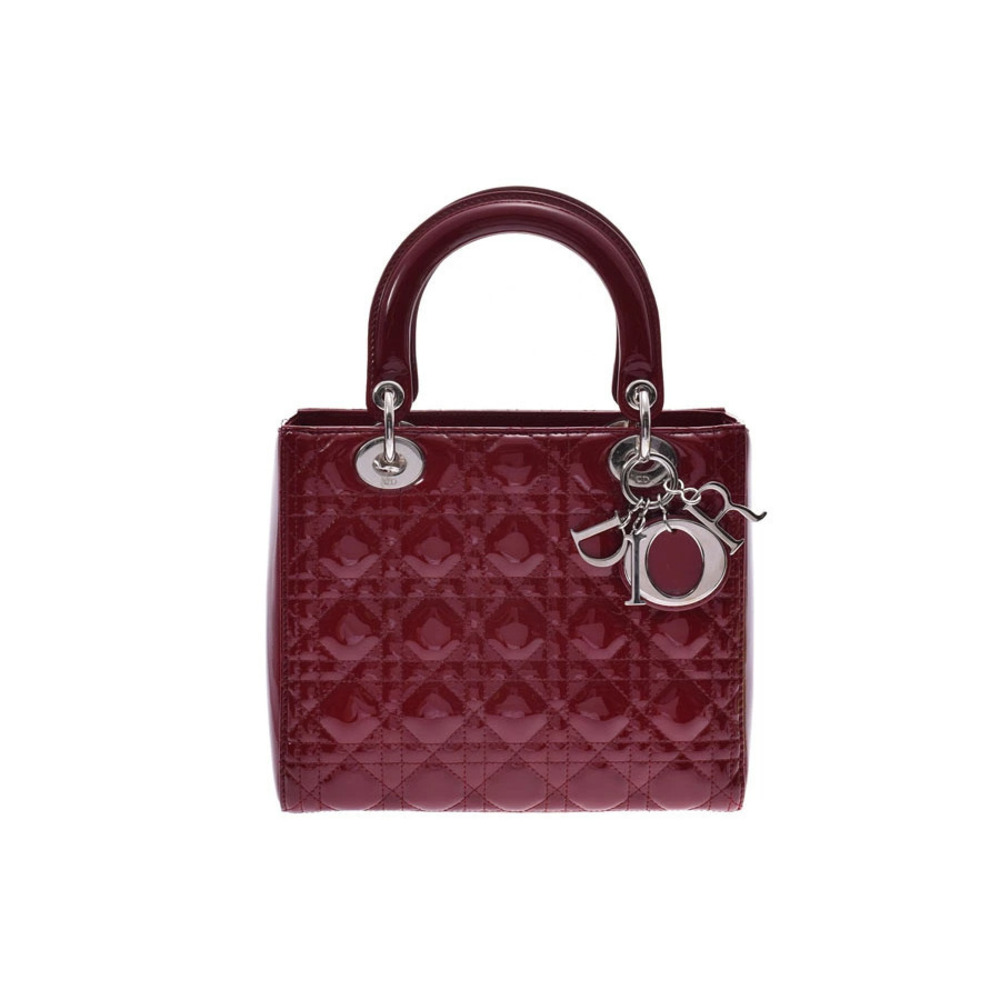 Dior Lady Cherry Red Enamel Calfskin Handbag CHRISTIAN Strap